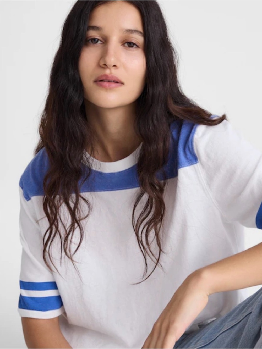 Madewell Vintage Varsity White and Blue Ringer Tee - Picture 2 of 9
